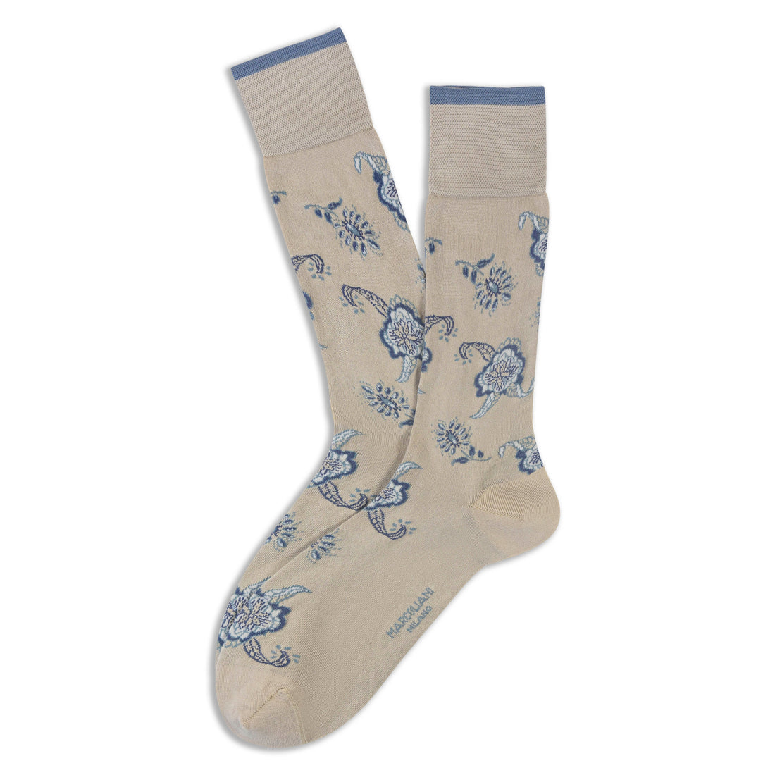 Beige Fresh of Modal Bimala Flower Mid-Calf Socks - Marcoliani