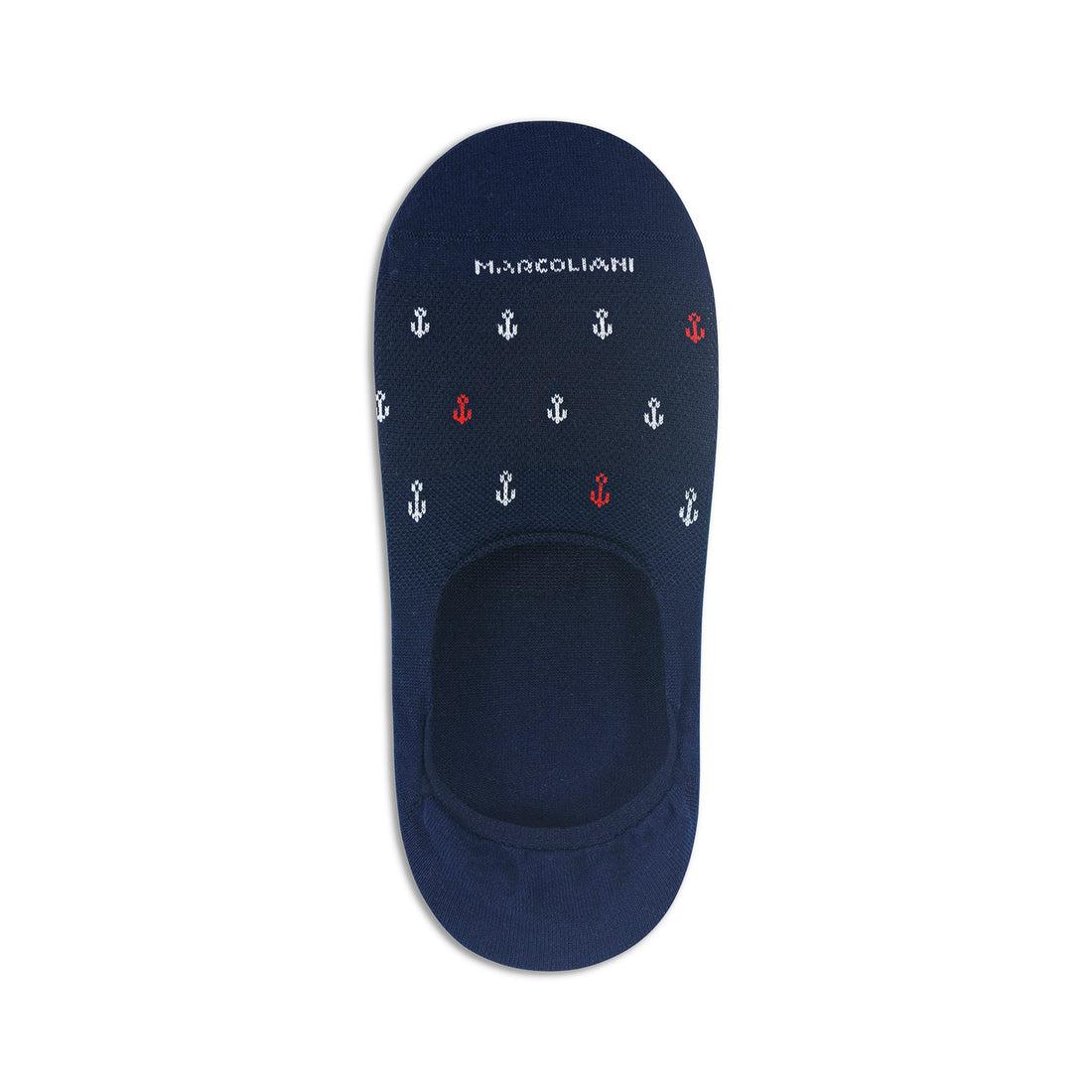 Navy & White Nautical Anchor Motif Invisible Touch No-Show Socks - Marcoliani