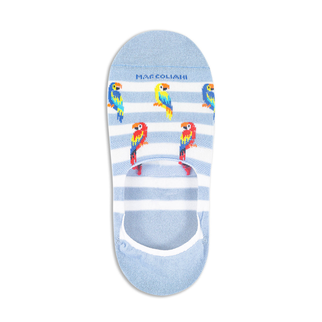 White & Blue Parrot Motif Invisible Touch No-Show Socks - Marcoliani - Boutique Jacques International