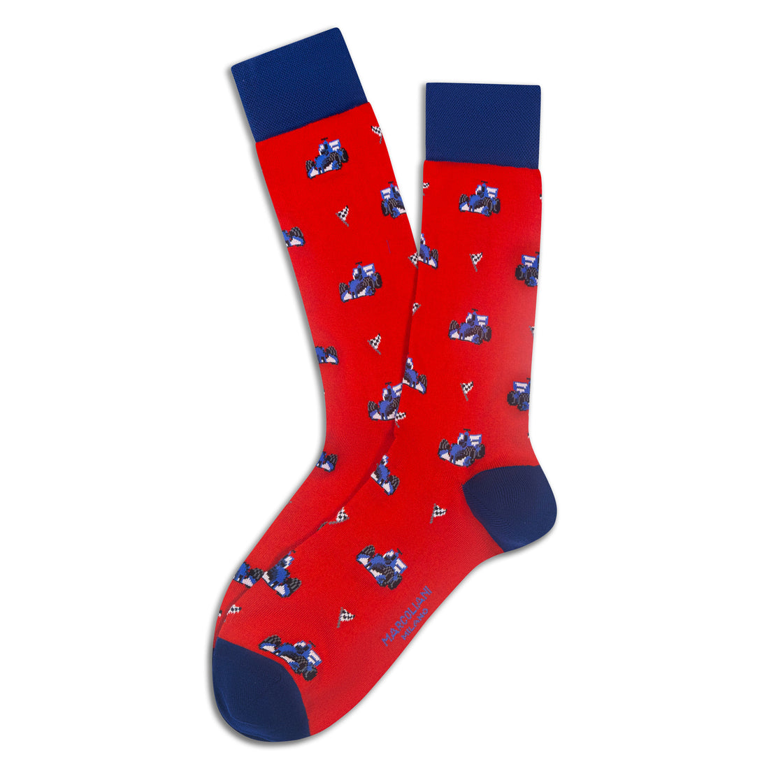 Red Racing Car Motif Pima Cotton Mid-Calf Sock - Marcoliani