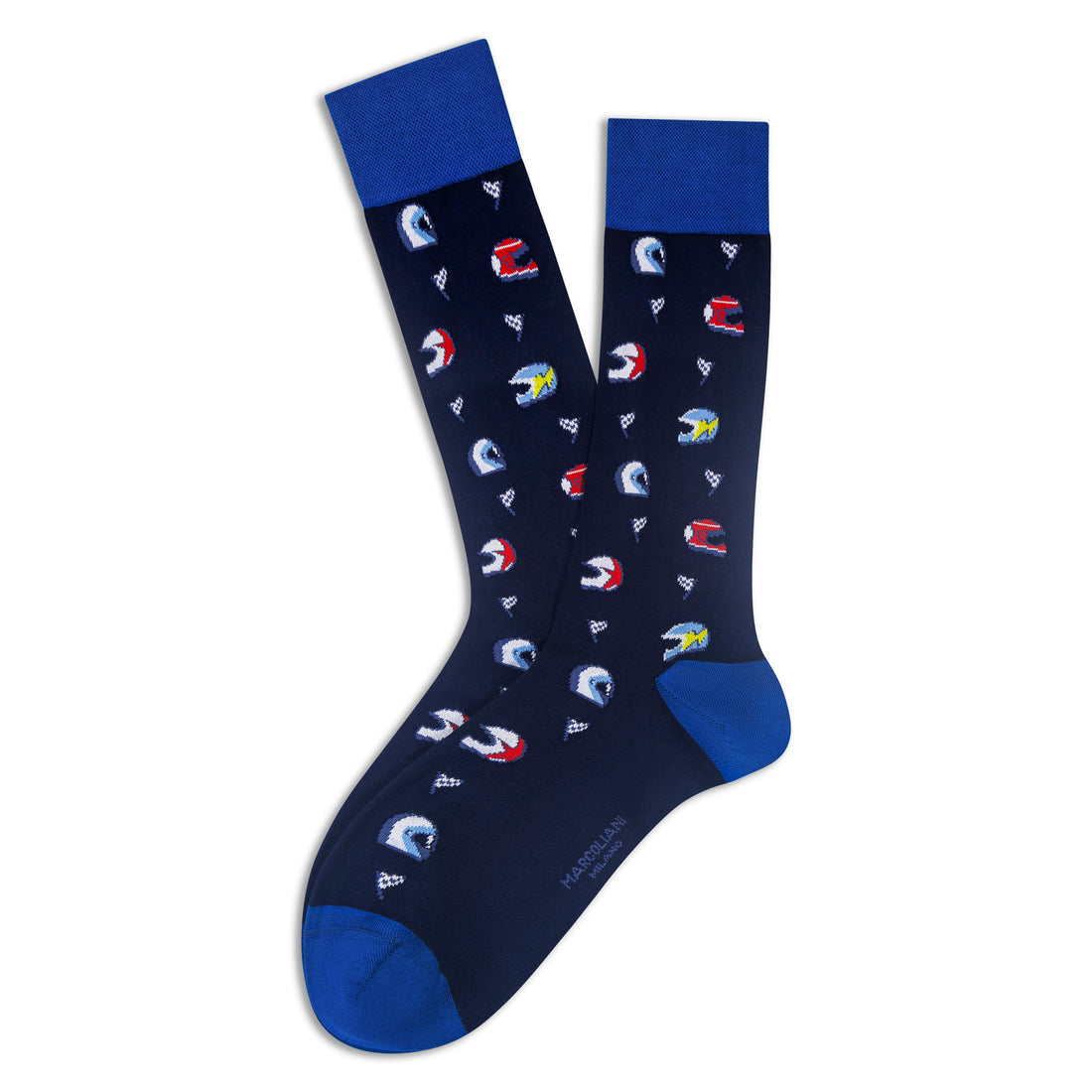 Navy Blue Helmet (Racing) Motif Mid-Calf Sock - Marcoliani