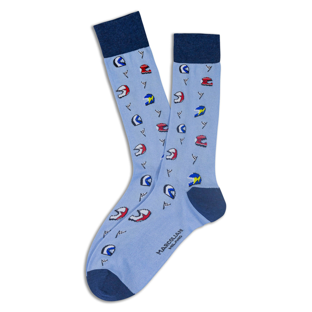 Azure Blue Helmet (Racing) Motif Mid-Calf Sock - Marcoliani - Boutique Jacques International