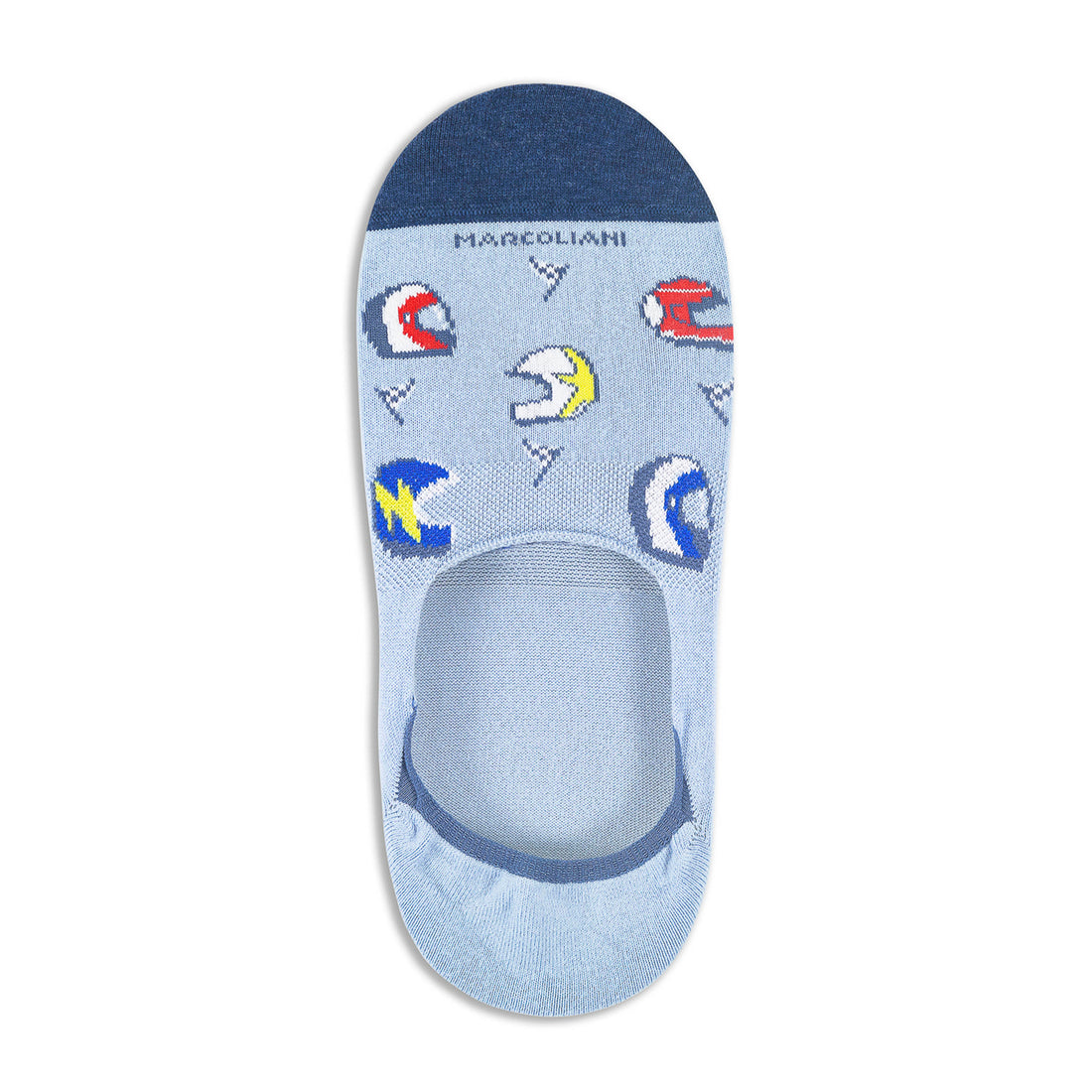 Azure Blue Helmet (Racing) Motif Invisible Touch No-Show Socks - Marcoliani - Boutique Jacques International