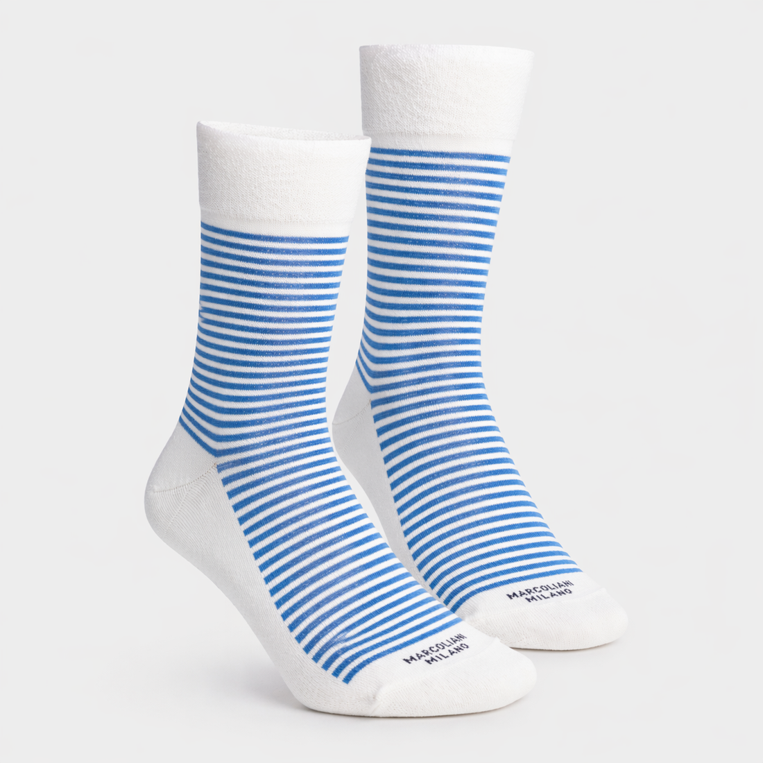 White & Blue Palio Stripe Pima Cotton Mid-Calf Sneaker Sock - Marcoliani - Boutique Jacques International