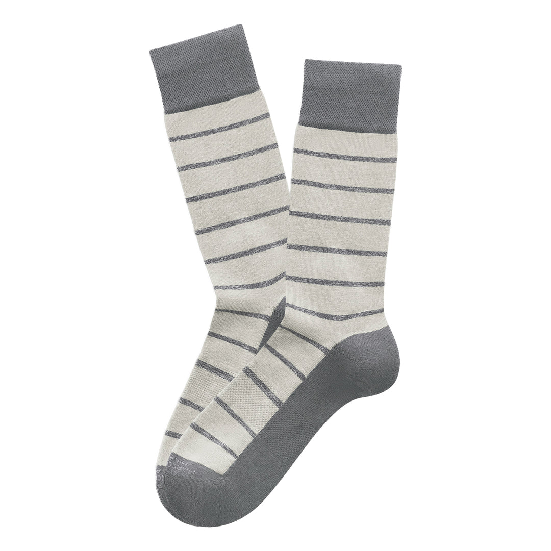 Ice Gray Pima Cotton Classic Stripe Mid-Calf Sneaker Socks - Marcoliani - Boutique Jacques International