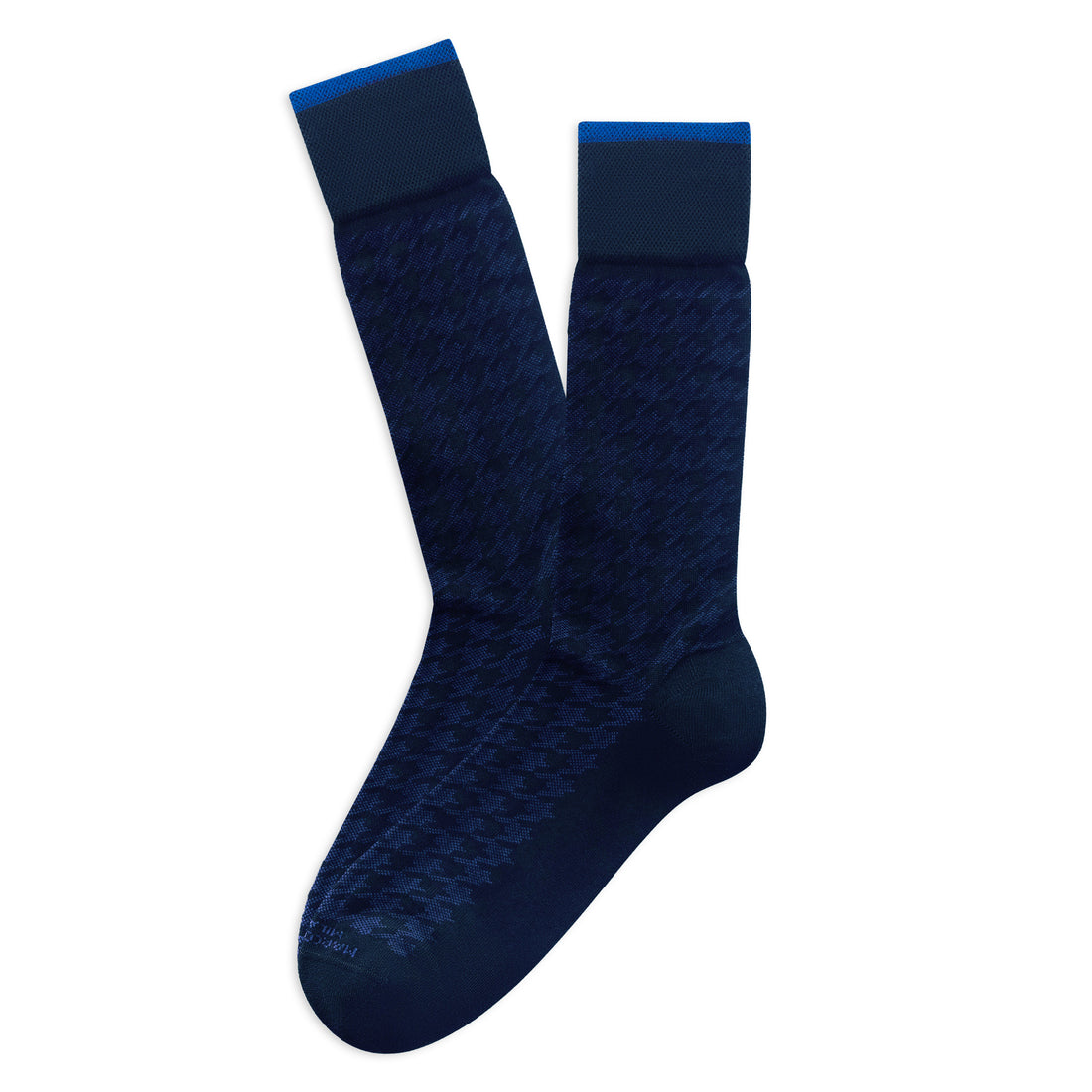 Navy Blue Houndstooth Mousse of Modal Mid-Calf Socks - Marcoliani