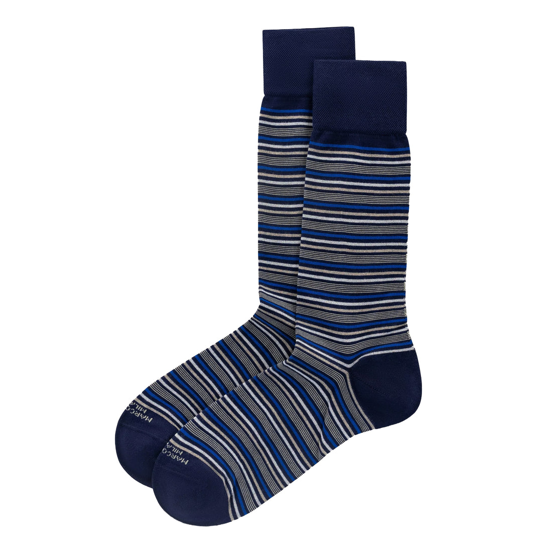 Navy Blue Torino Stripe Pima Cotton Mid-Calf Sock - Marcoliani - Boutique Jacques International