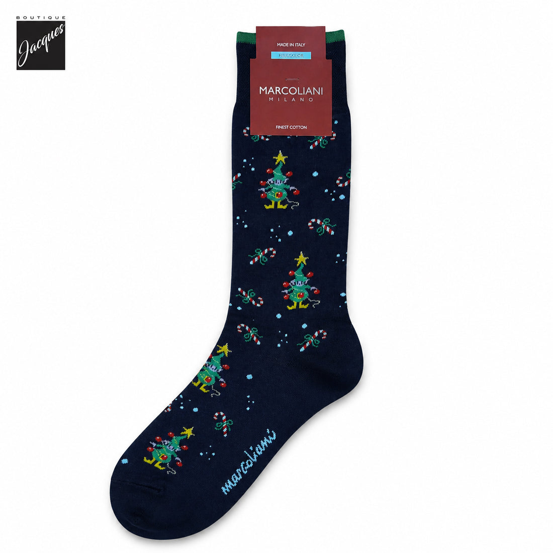 Navy Christmas Santa's Elf Pima Cotton Mid-Calf Socks - Marcoliani