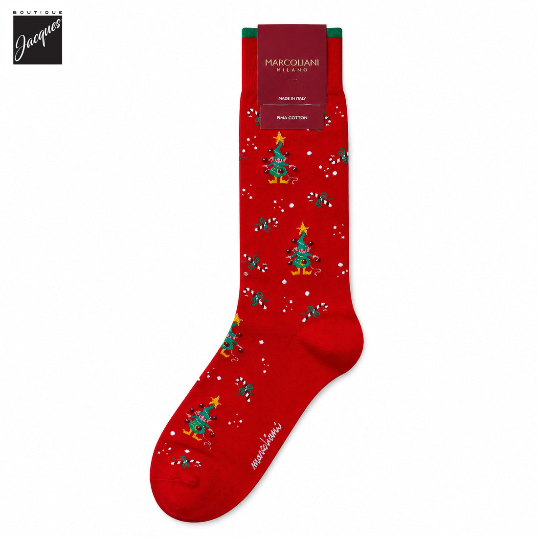 Red Christmas Santa's Elf Pima Cotton Mid-Calf Sock - Marcoliani