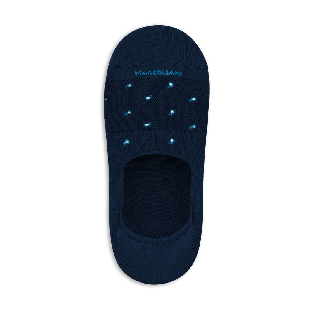 Navy Blue Tiny Paisley Motif Invisible Touch No-Show Socks - Marcoliani - Boutique Jacques International