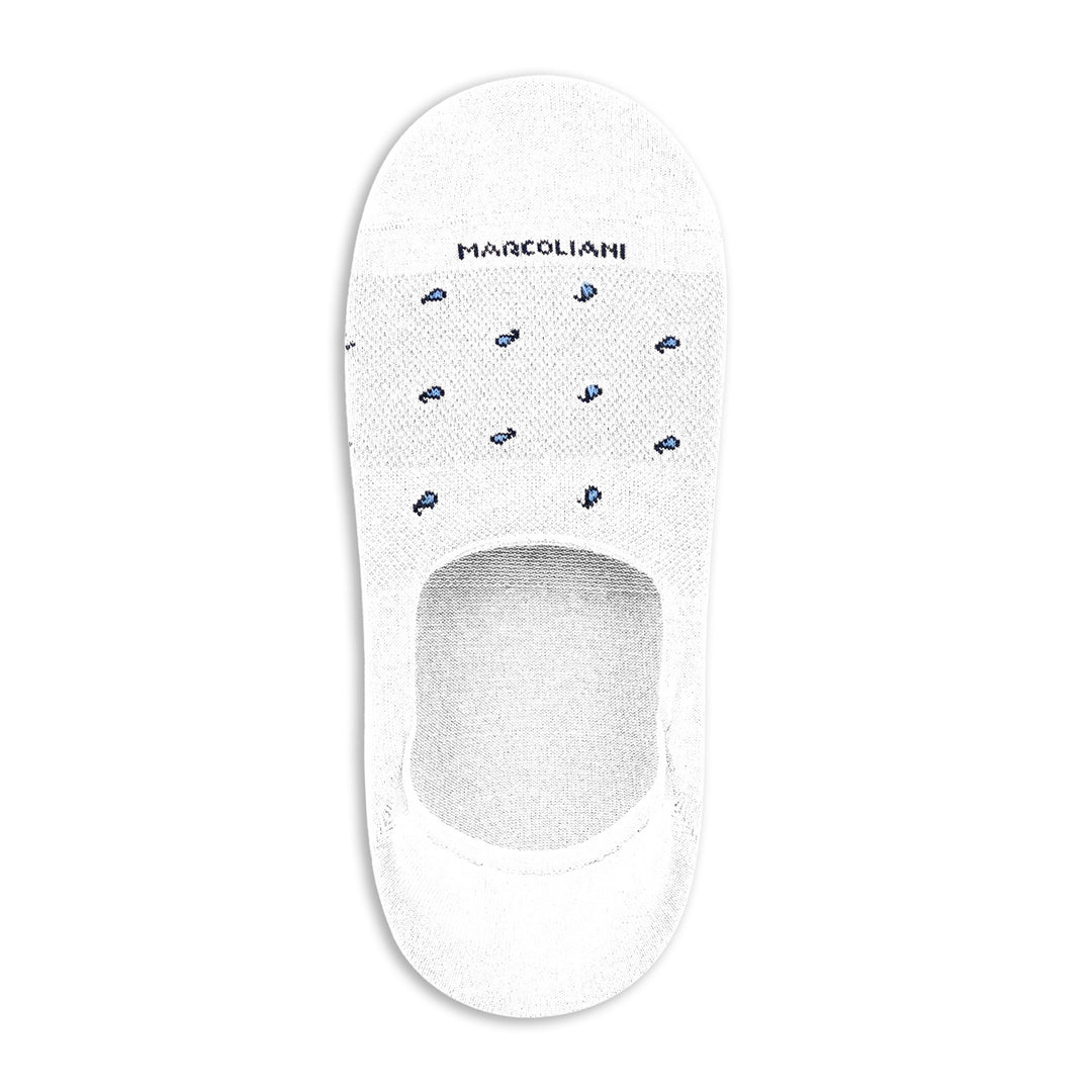 White Tiny Paisley Motif Invisible Touch No-Show Socks - Marcoliani - Boutique Jacques International
