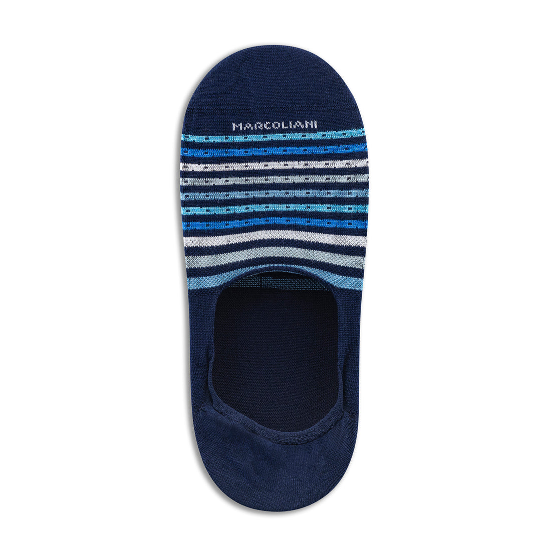 Navy/Blue Stripes & Pin Pima Cotton Invisible Touch No-Show Socks - Marcoliani - Boutique Jacques International