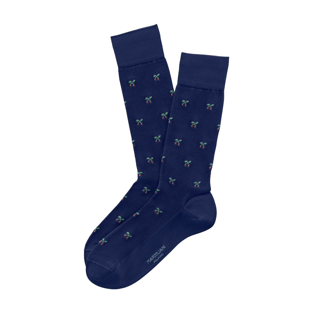 Navy Tiny Cherries Pima Cotton Mid-Calf Socks - Marcoliani - Boutique Jacques International