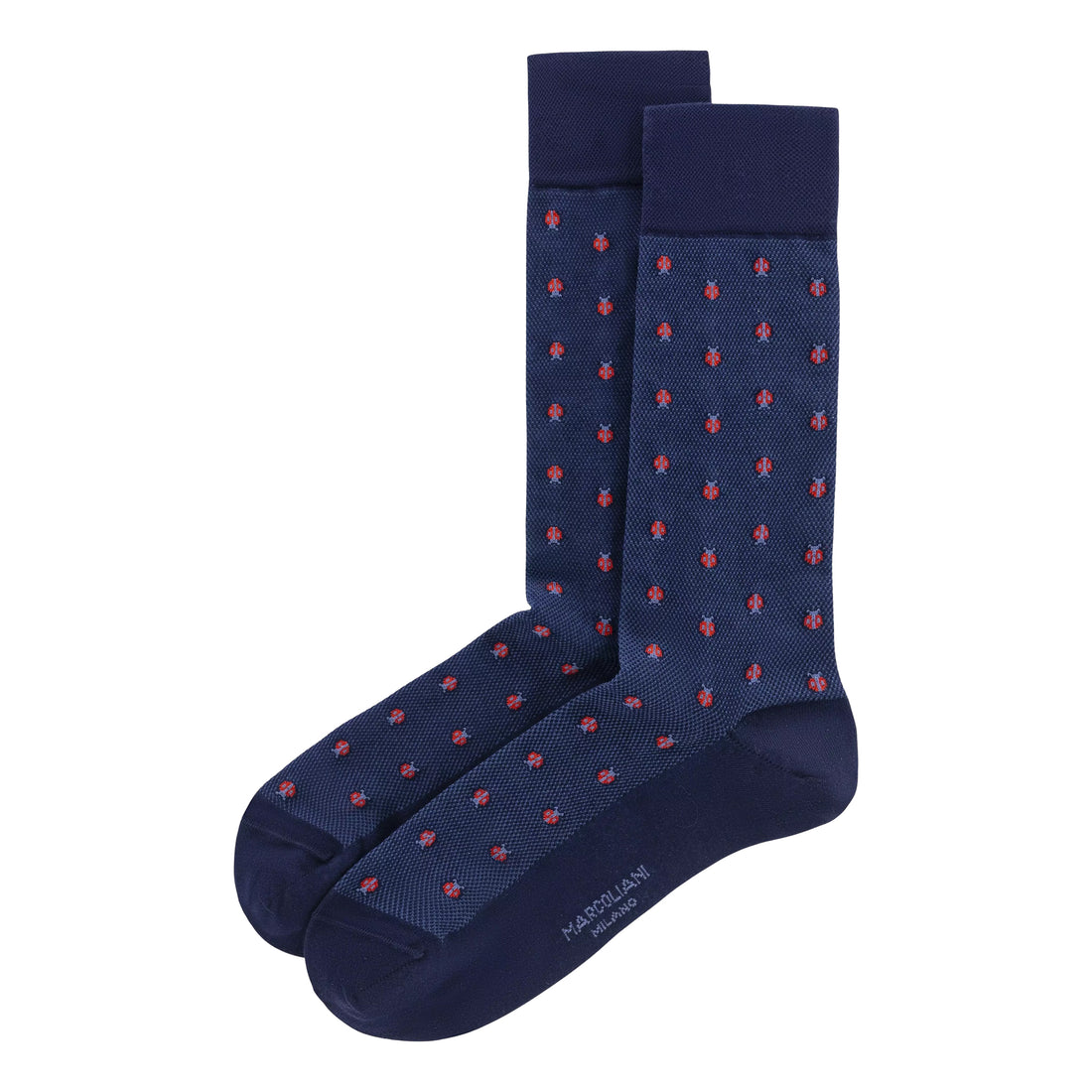 Navy Ladybug Motif Pima Cotton Mid-Calf Socks - Marcoliani - Boutique Jacques International