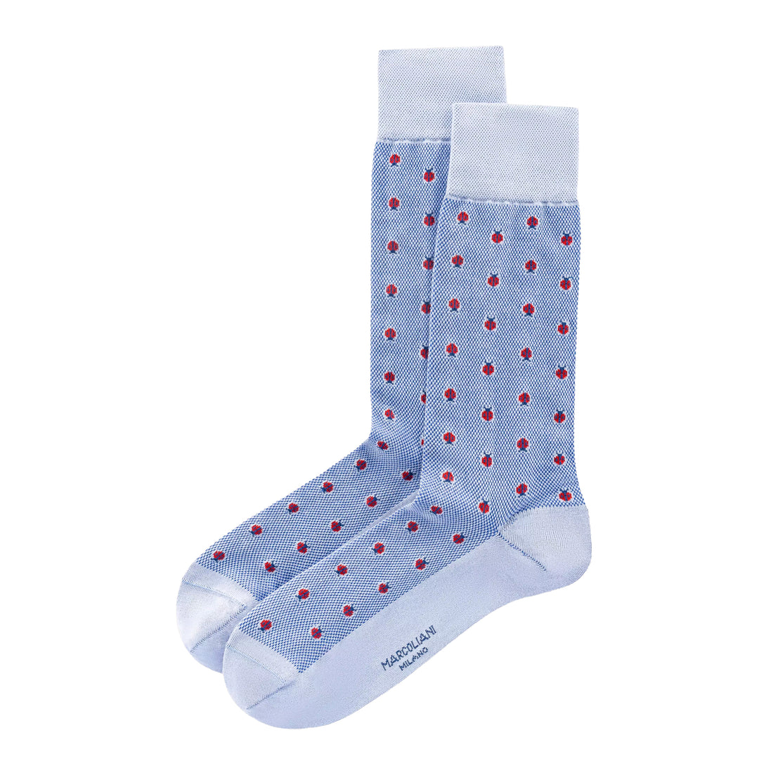 Azure Blue Ladybug Motif Pima Cotton Mid-Calf Socks - Marcoliani - Boutique Jacques International