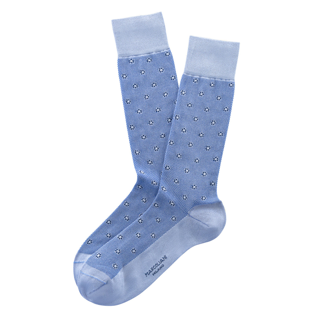 Azure Blue Tiny Flower Motif Pima Cotton Mid-Calf Socks - Marcoliani