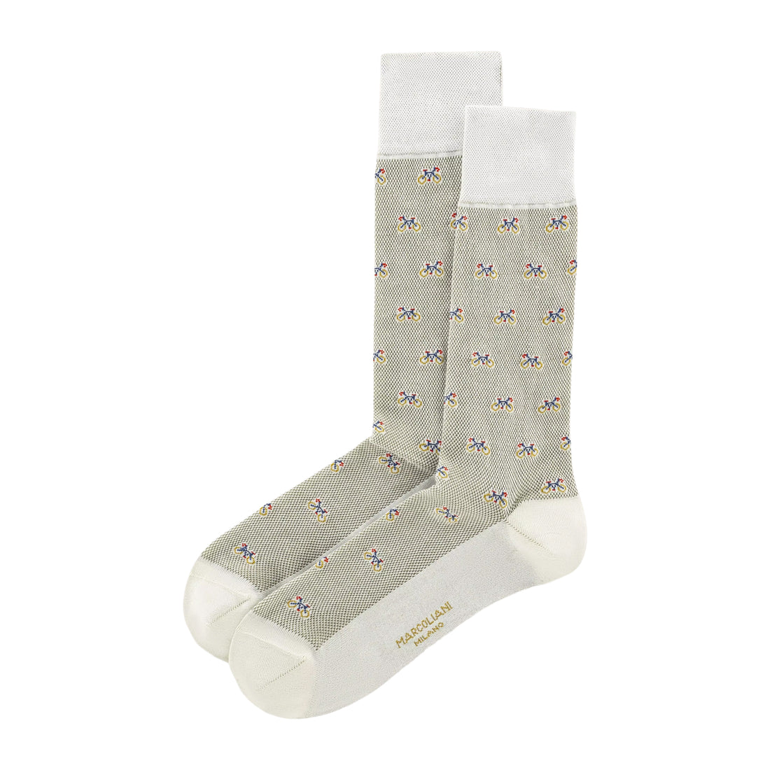 Beige Tiny Bike Motif Pima Cotton Mid-Calf Socks - Marcoliani - Boutique Jacques International