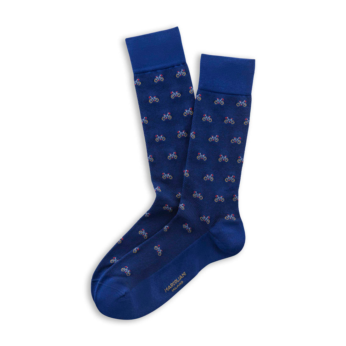 Navy Tiny Bike Motif Pima Cotton Mid-Calf Socks - Marcoliani - Boutique Jacques International