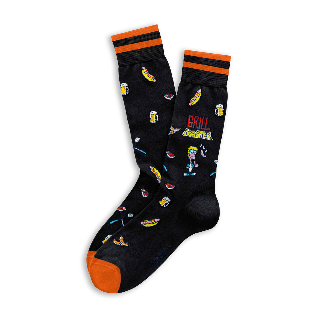 Black Grill Master Motif Pima Cotton Mid-Calf Socks - Marcoliani