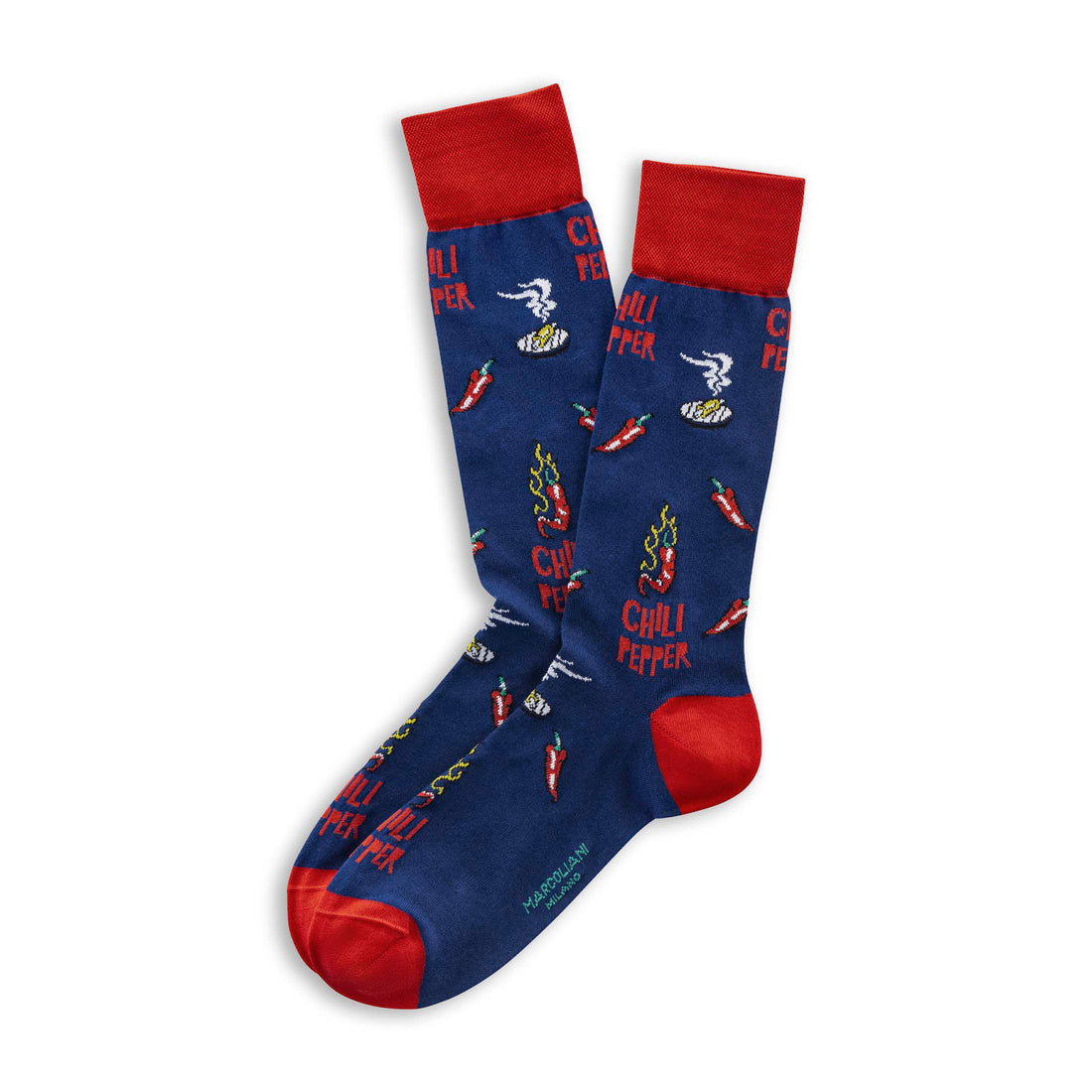 Lapis Blue Chili Pepper Motif Pima Cotton Mid-Calf Socks - Marcoliani