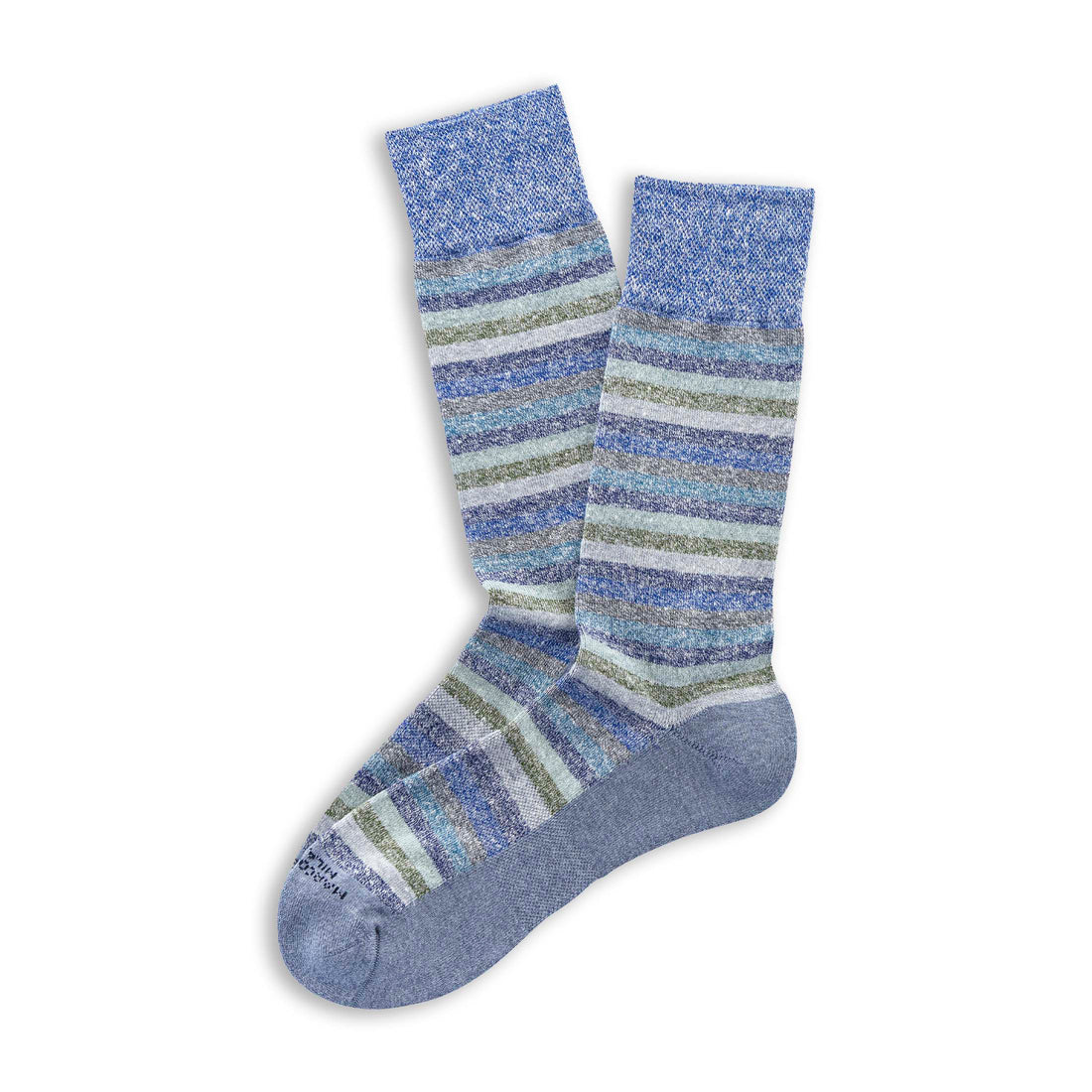 Blue Mix T-Shirt Stripe Linen & Cotton Mid-Calf Sneaker Socks - Marcoliani - Boutique Jacques International