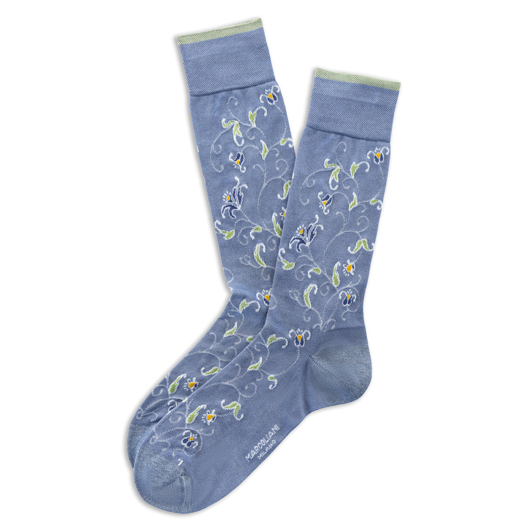 Light Blue Denim Fresh of Modal Kalee Flower Mid-Calf Socks - Marcoliani - Boutique Jacques International