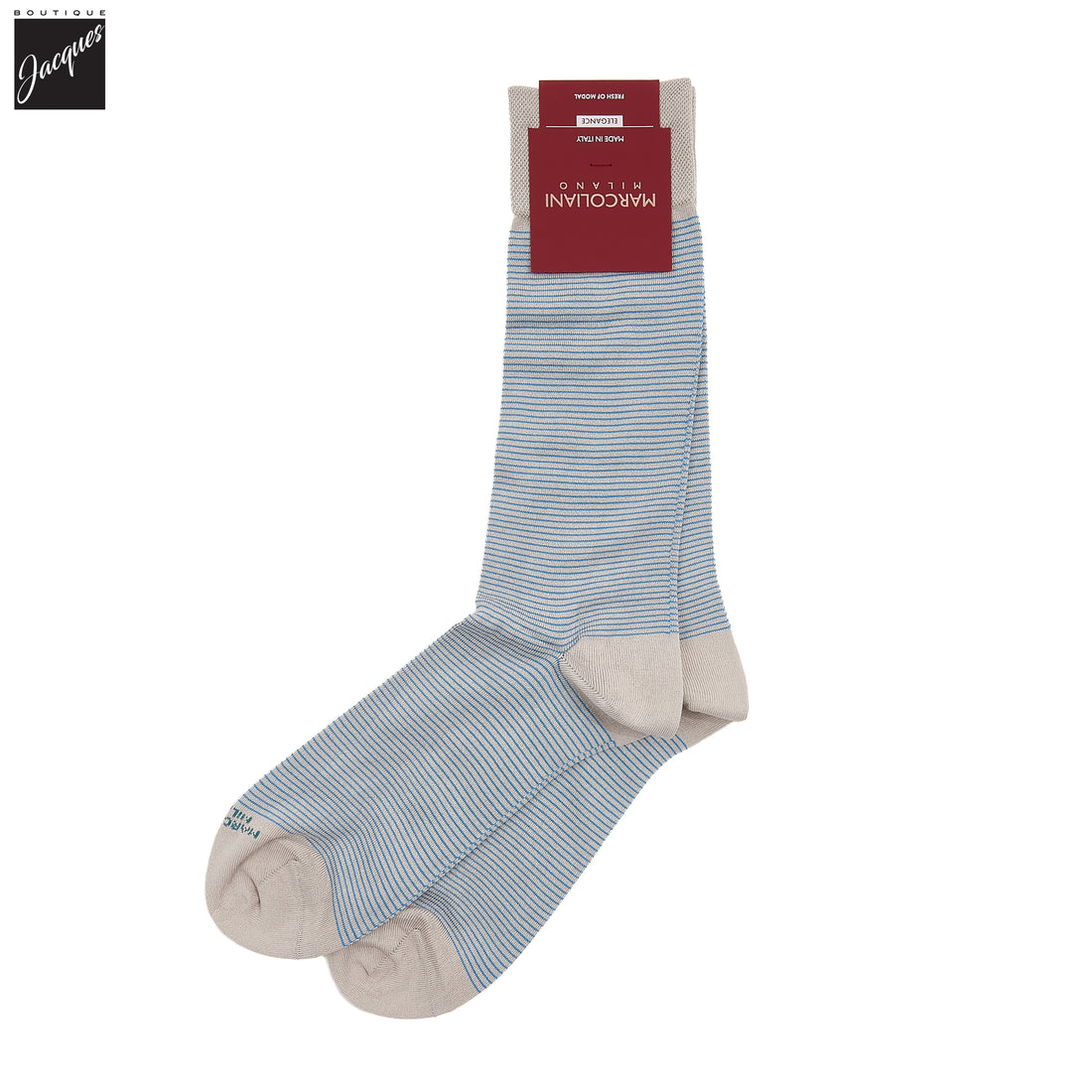 Beige Fresh of Modal Chic Stripe Patterned Mid-Calf Socks - Marcoliani - Boutique Jacques International