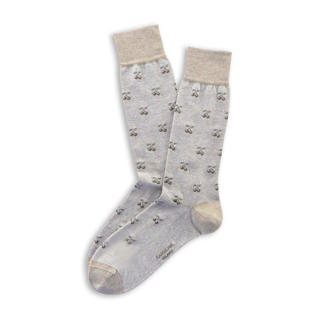 Beige Tiny Cherries Motif Linen & Cotton Mid-Calf Socks - Marcoliani