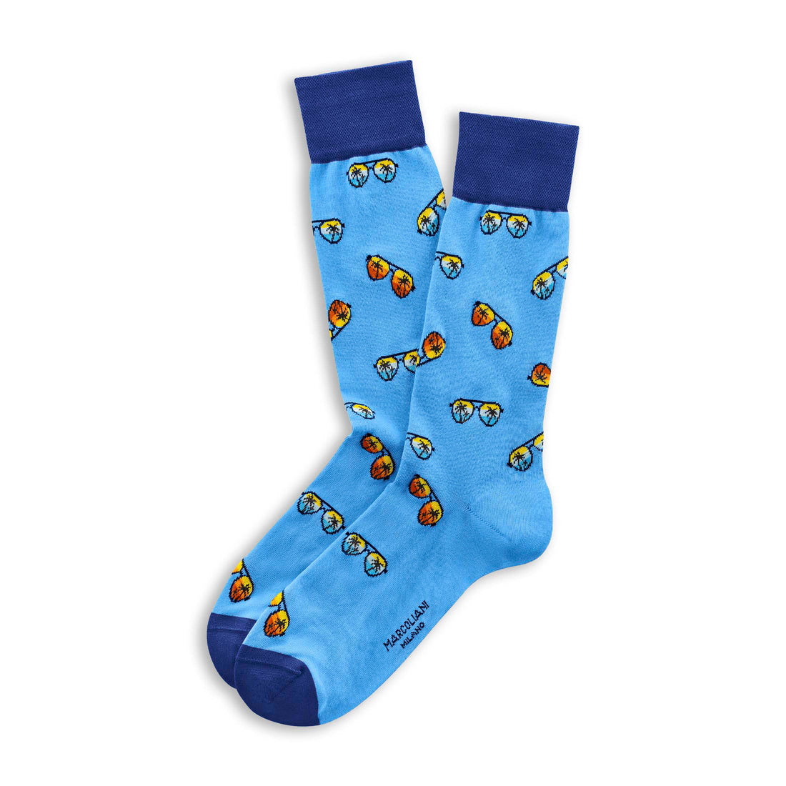 Sapphire Blue Sunglasses Motif Pima Cotton Mid-Calf Socks - Marcoliani