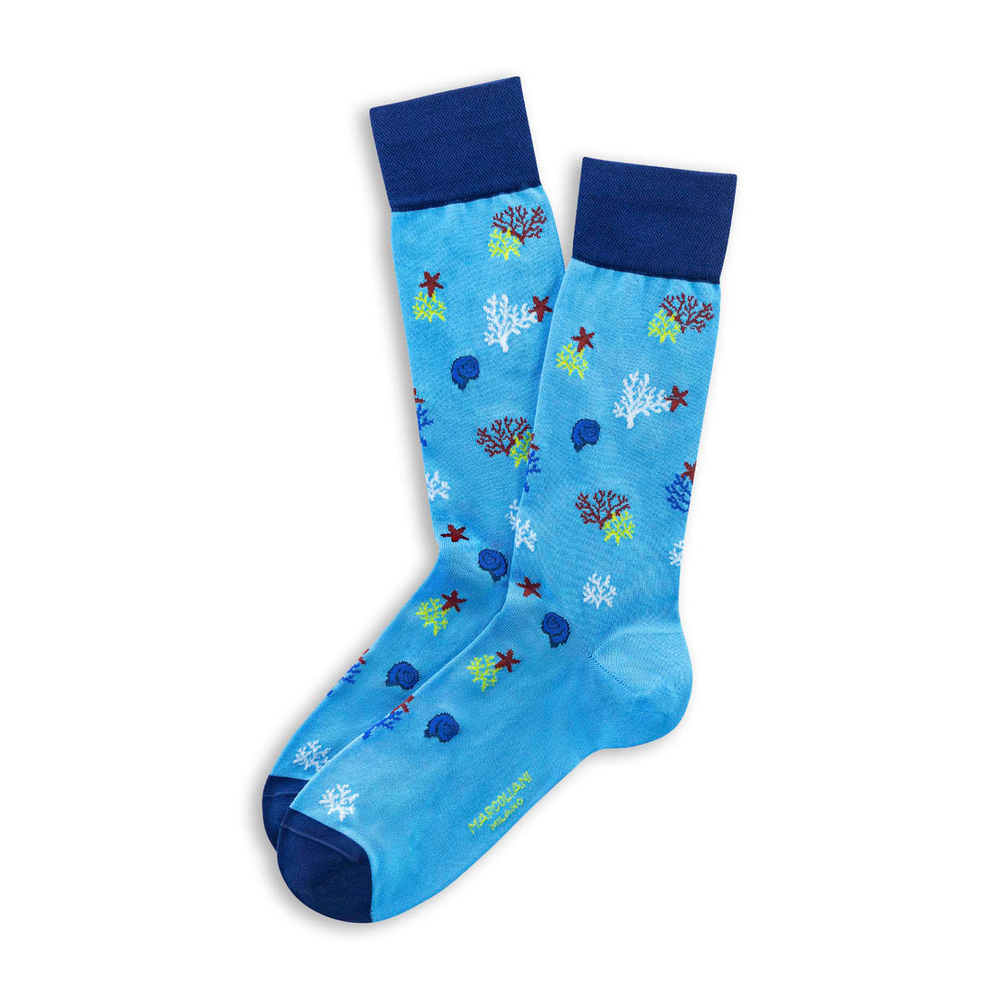 Turquoise Blue Coral Reef Motif Pima Cotton Mid-Calf Socks - Marcoliani