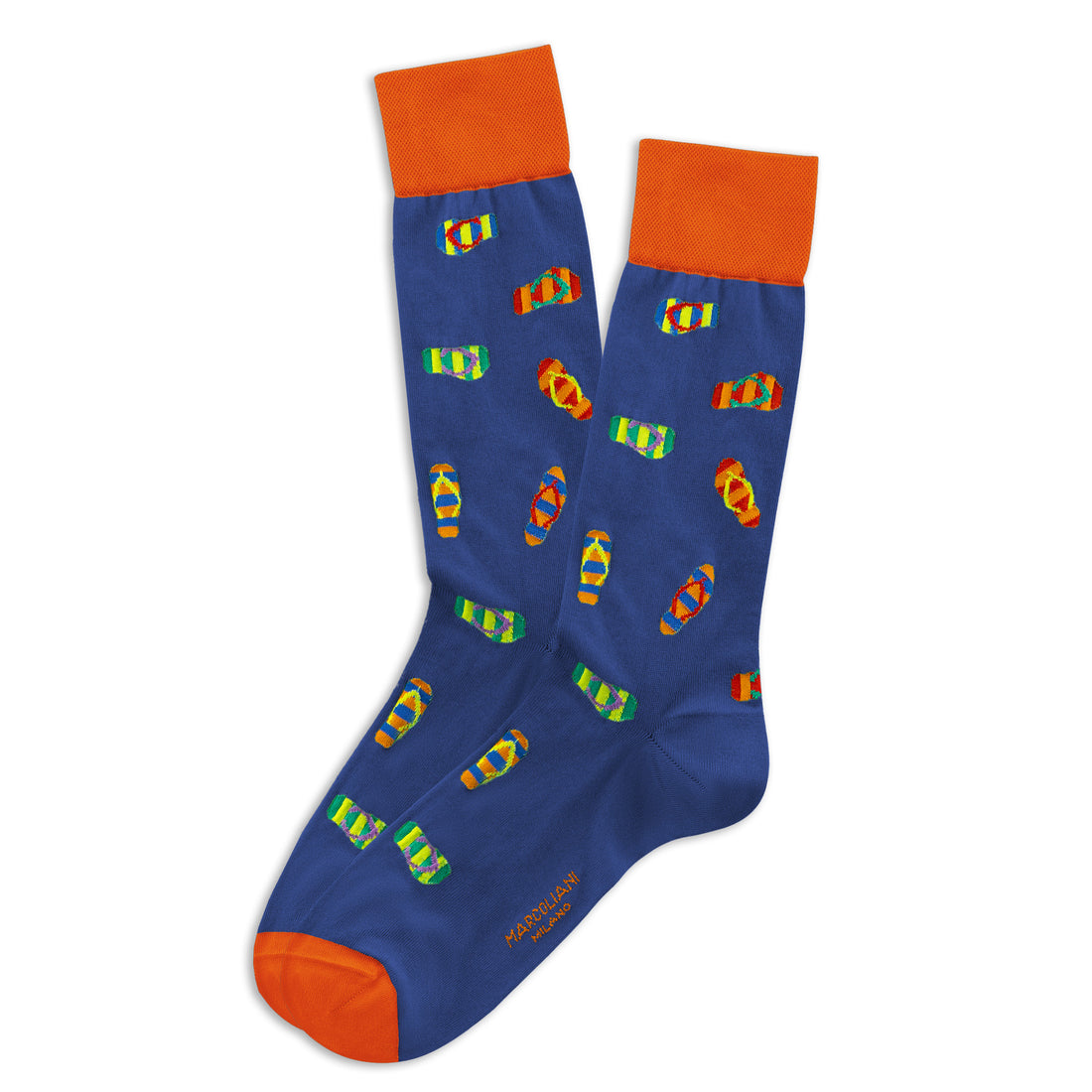 Royal Blue Flip Flop Motif Pima Cotton Mid-Calf Socks - Marcoliani