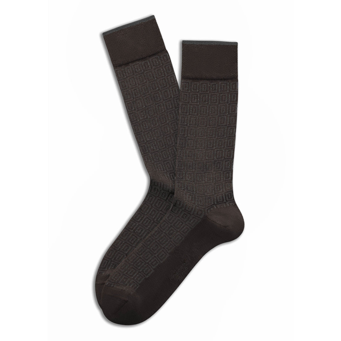 Coffee Brown Windows Motif Essence of Cotton Mid-Calf Sock - Marcoliani
