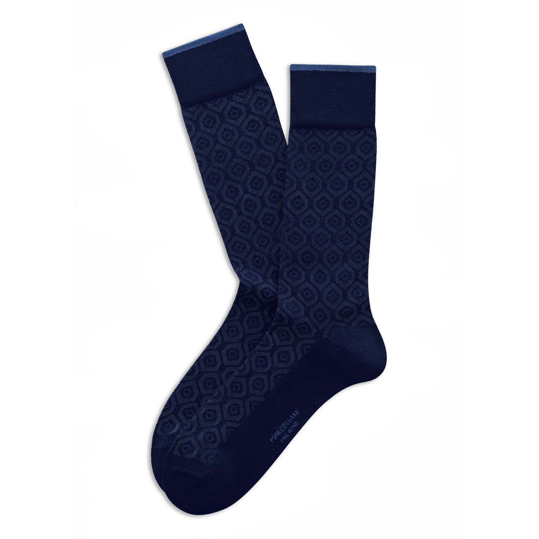Navy Blue Vintage Motif Essence of Cotton Mid-Calf Sock - Marcoliani