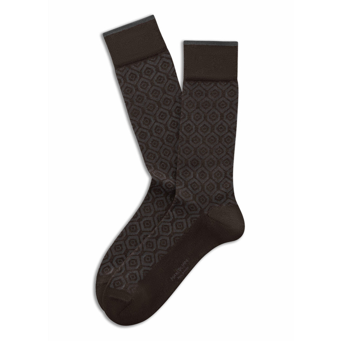 Coffee Brown Vintage Motif Essence of Cotton Mid-Calf Sock - Marcoliani