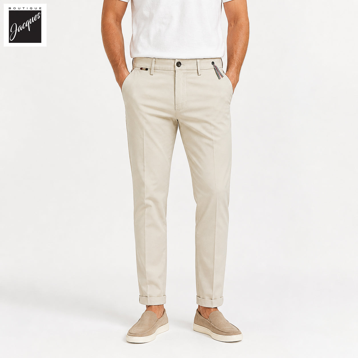 Light Beige Gaberdine Stretch Torino Slim Fit Chino Pants - Mason's - Boutique Jacques International