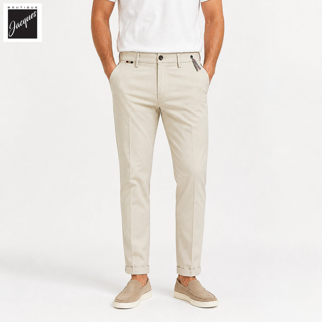 Light Beige Gaberdine Stretch Torino Slim Fit Chino Pants - Mason's - Boutique Jacques International