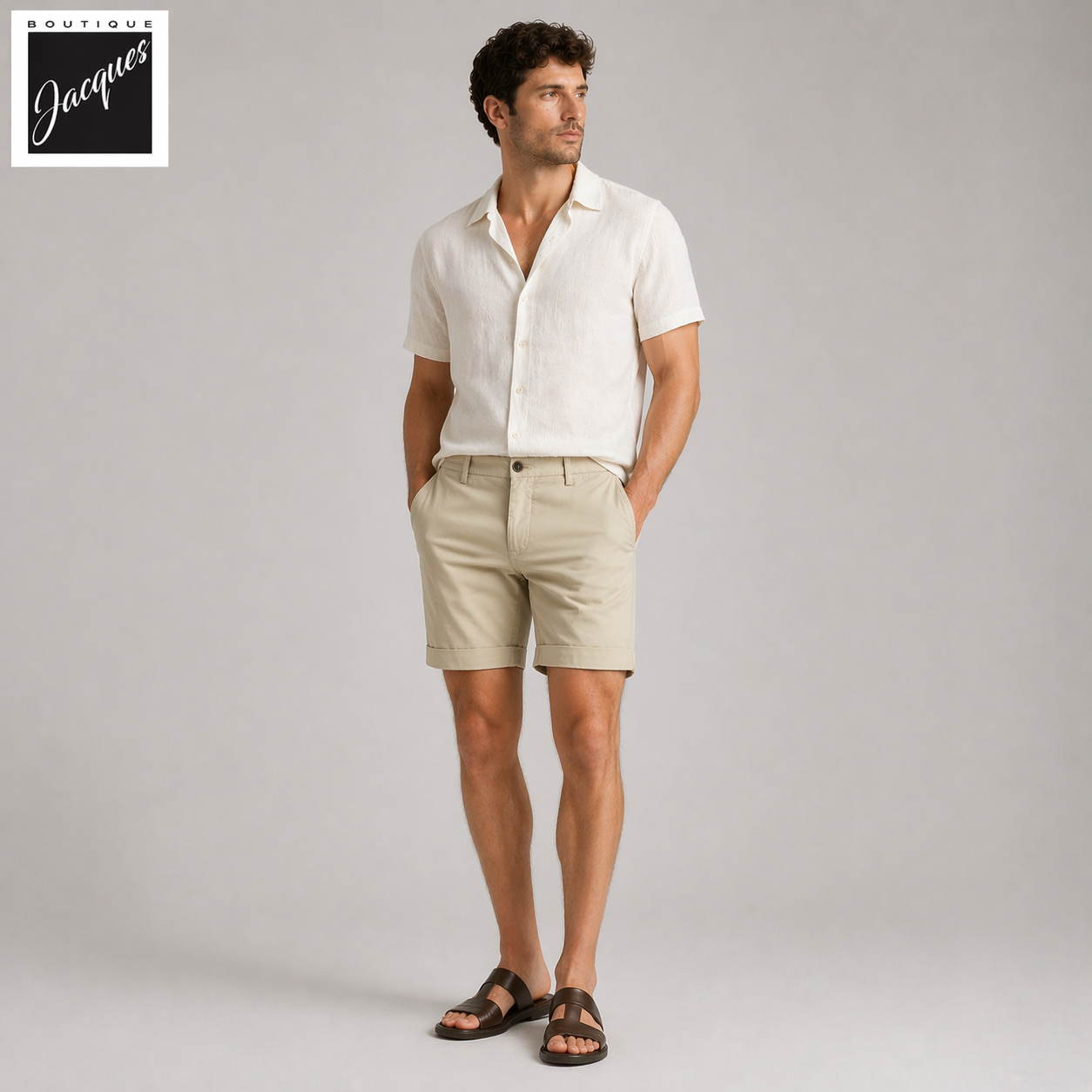 Beige Cotton-Stretch Torino Slim Fit Bermuda Shorts - Mason's - Boutique Jacques International