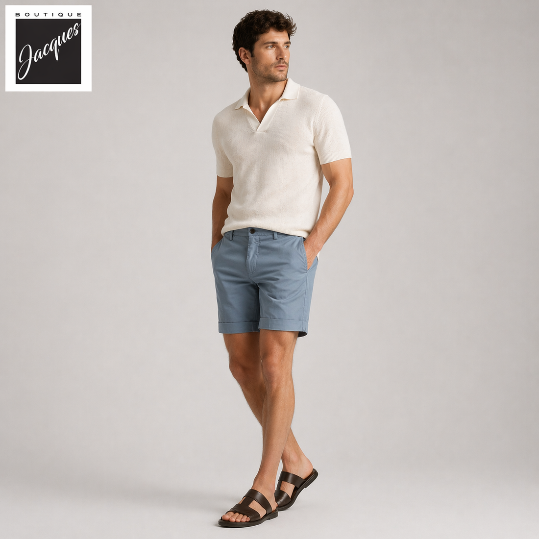 Cadet Blue Cotton-Stretch Torino Slim Fit Bermuda Shorts - Mason's - Boutique Jacques International
