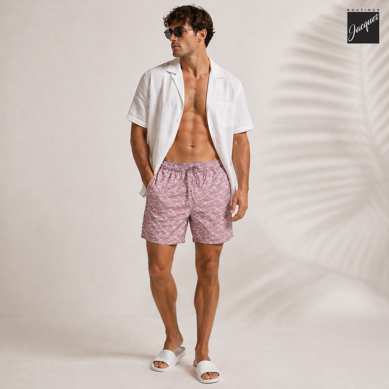 Shark Print Portofino Dusty Rose Swim Shorts - Paul & Shark - Boutique Jacques International
