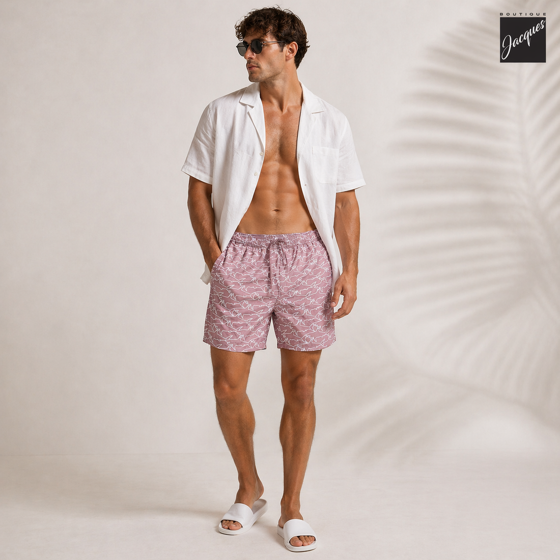 Shark Print Portofino Dusty Rose Swim Shorts - Paul & Shark - Boutique Jacques International