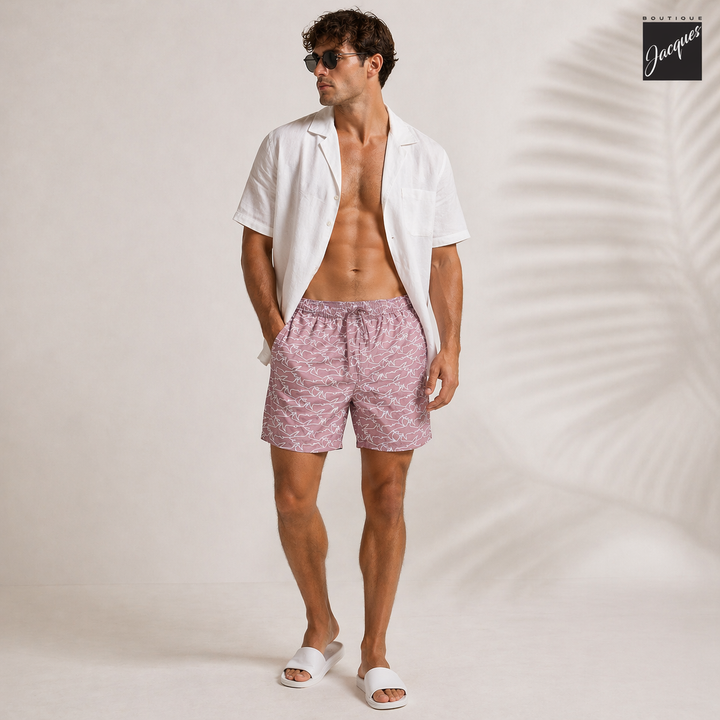 Shark Print Portofino Dusty Rose Swim Shorts - Paul & Shark - Boutique Jacques International
