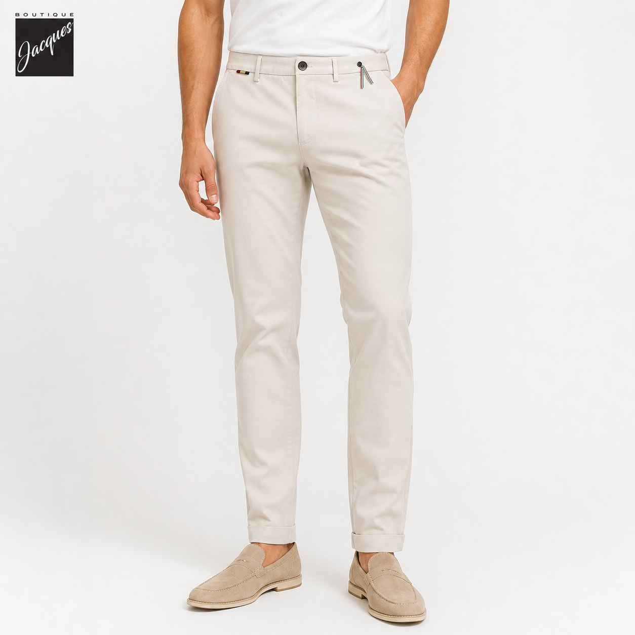 Bone Gaberdine Stretch Torino Slim Fit Chino Pants - Mason's - Boutique Jacques International
