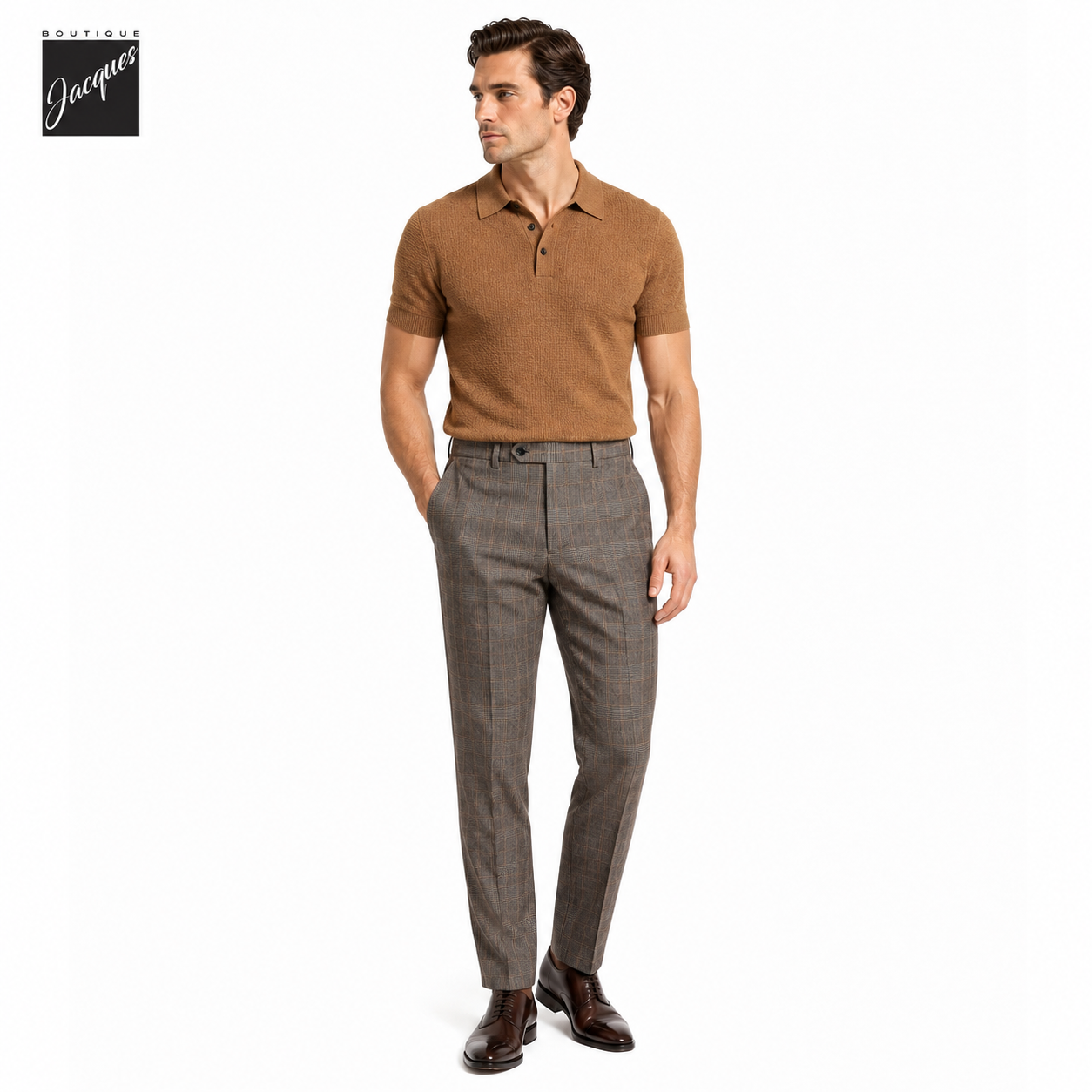 Black & Caramel Prince-of-Wales Wool Vulcano Fit Flannel Trousers - Berwich