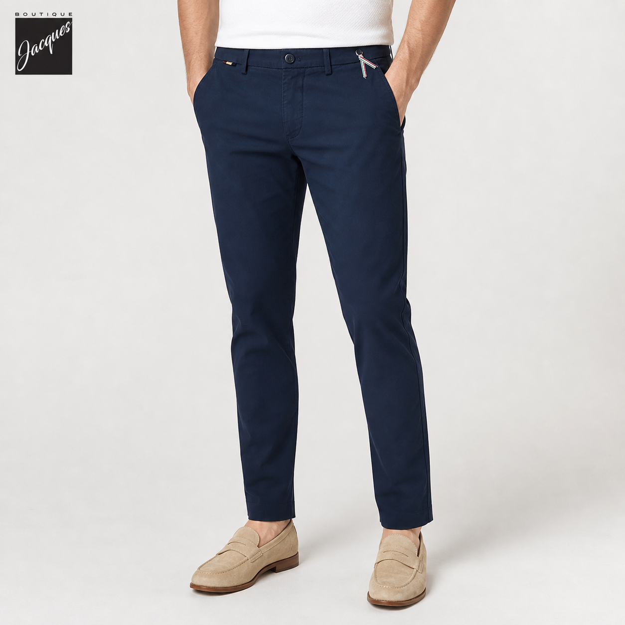 Mid Blue Gaberdine Stretch Torino Slim Fit Chino Pants - Mason's - Boutique Jacques International