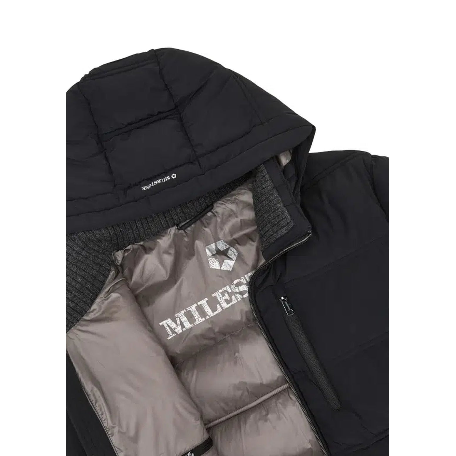 Black Technical Puffer Winter Coat with Removable Hood - Milestone