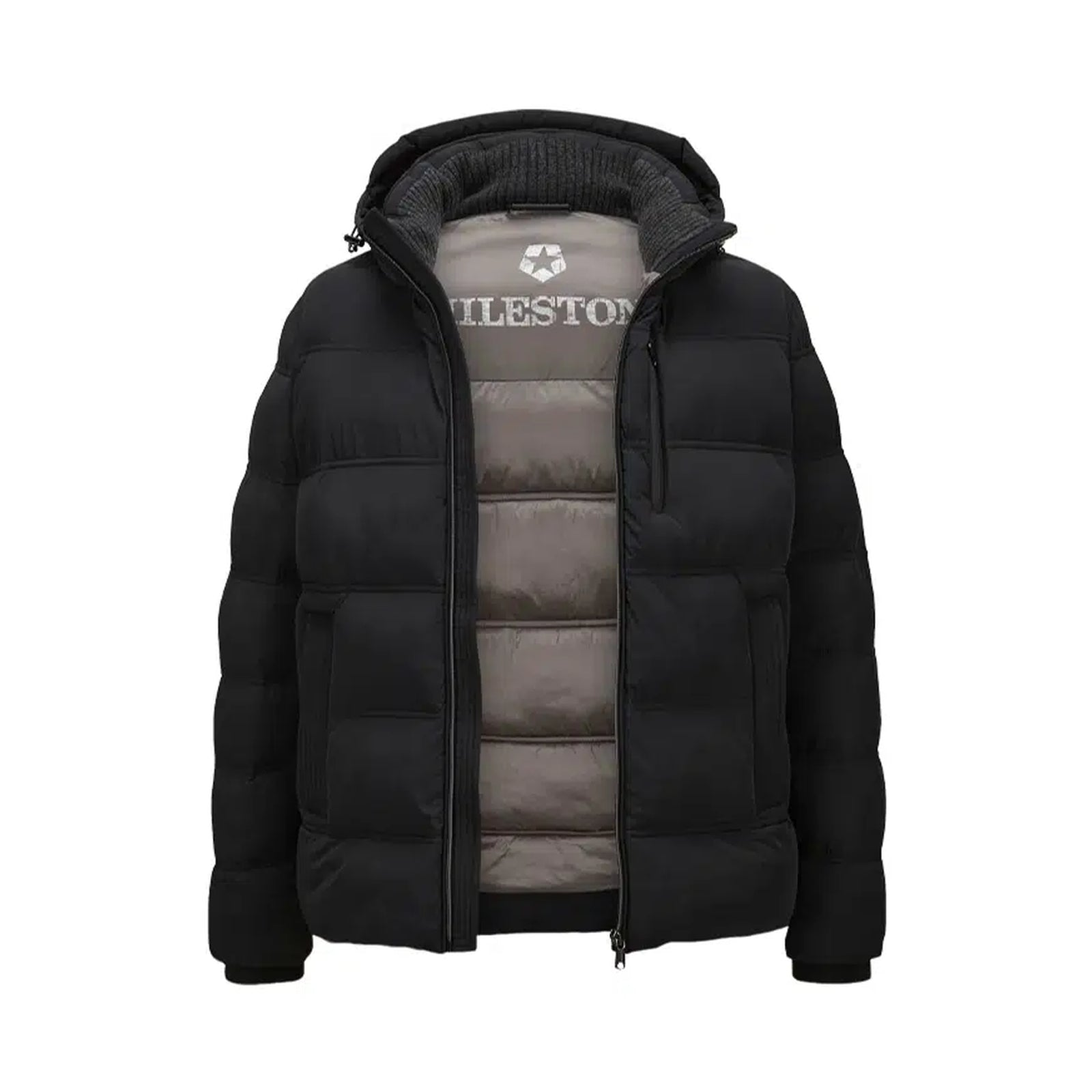 Black Technical Puffer Winter Coat with Removable Hood - Milestone