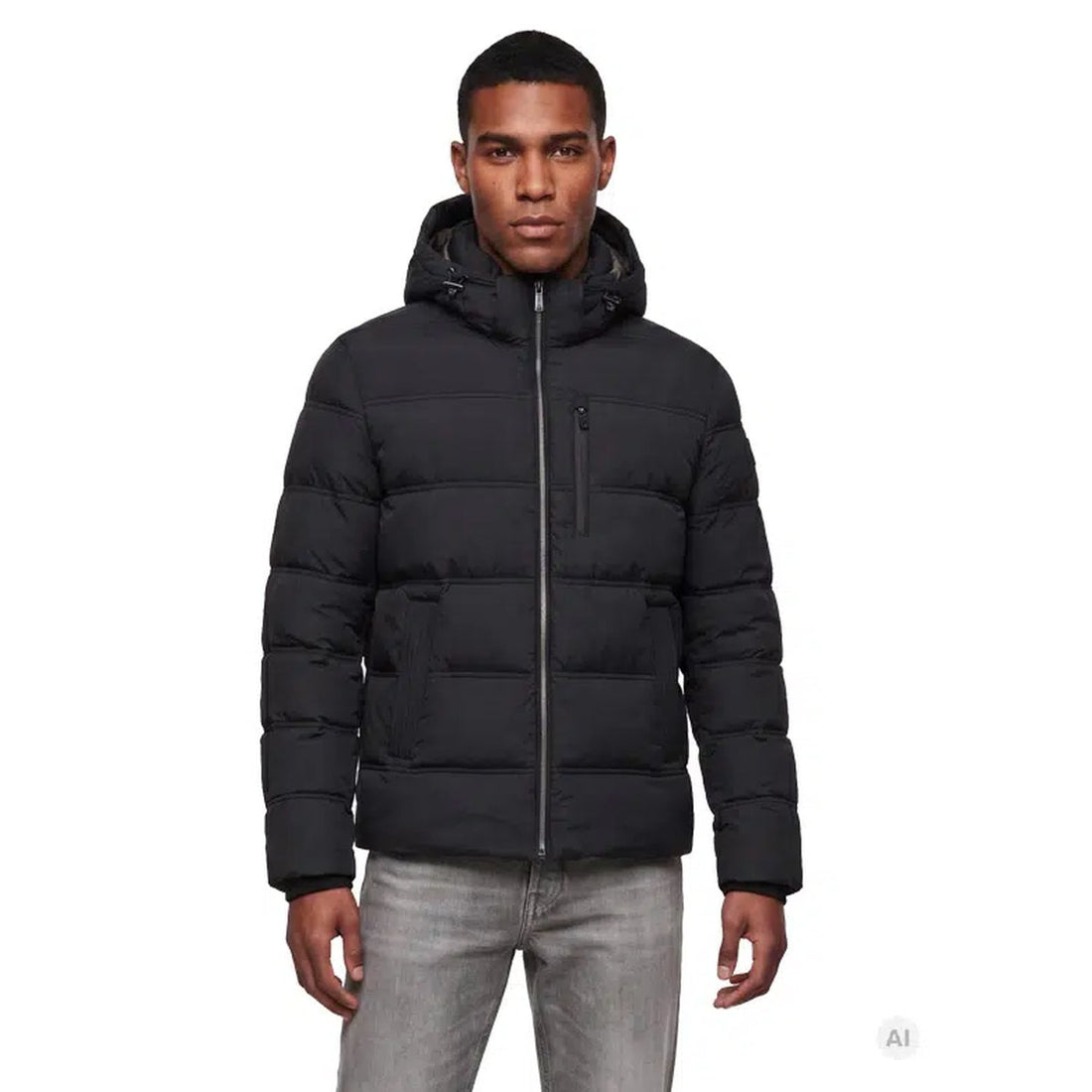 Black Technical Puffer Winter Coat with Removable Hood - Milestone