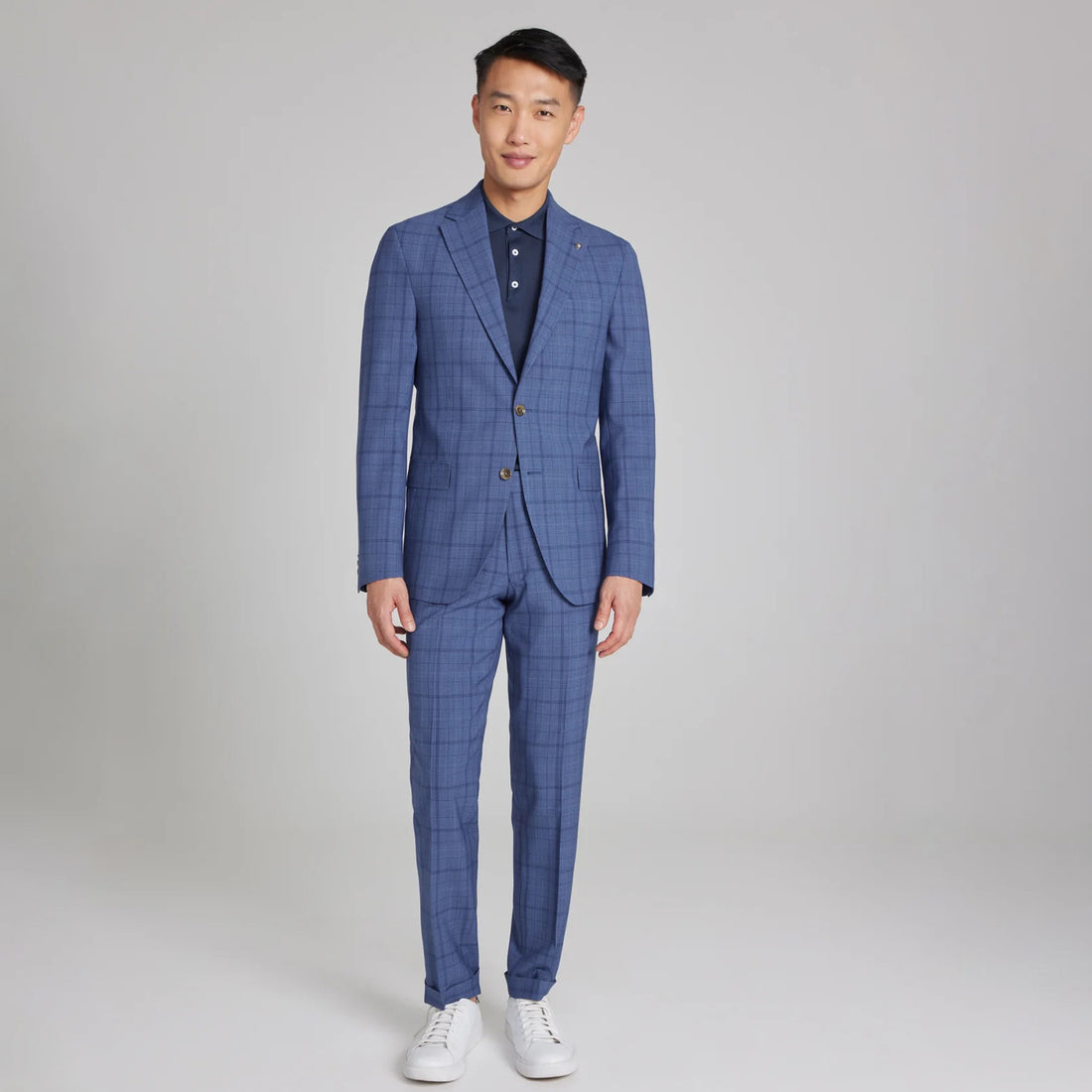 Mid-Blue Tonal Plaid Midland Contemporary Fit DRAGO Wool Suit - Jack Victor - Boutique Jacques International