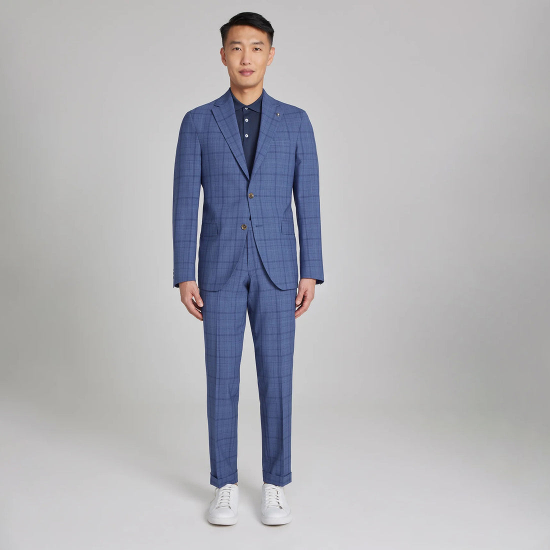 Mid-Blue Tonal Plaid Midland Contemporary Fit DRAGO Wool Suit - Jack Victor - Boutique Jacques International