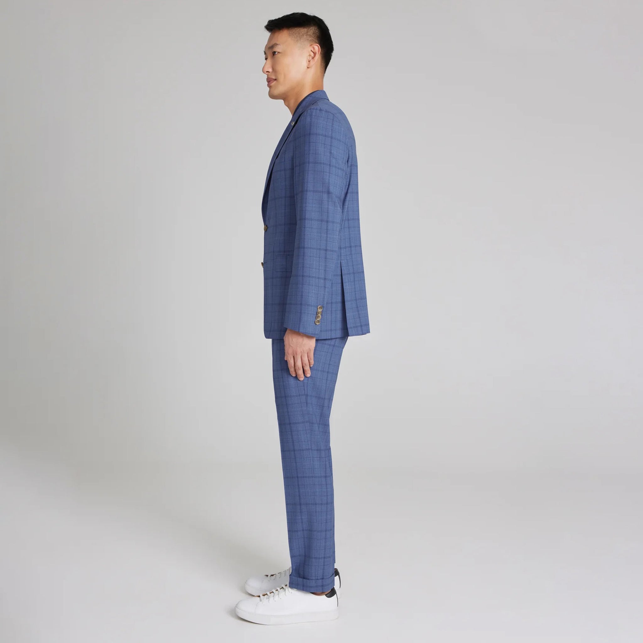 Mid-Blue Tonal Plaid Midland Contemporary Fit DRAGO Wool Suit - Jack Victor - Boutique Jacques International